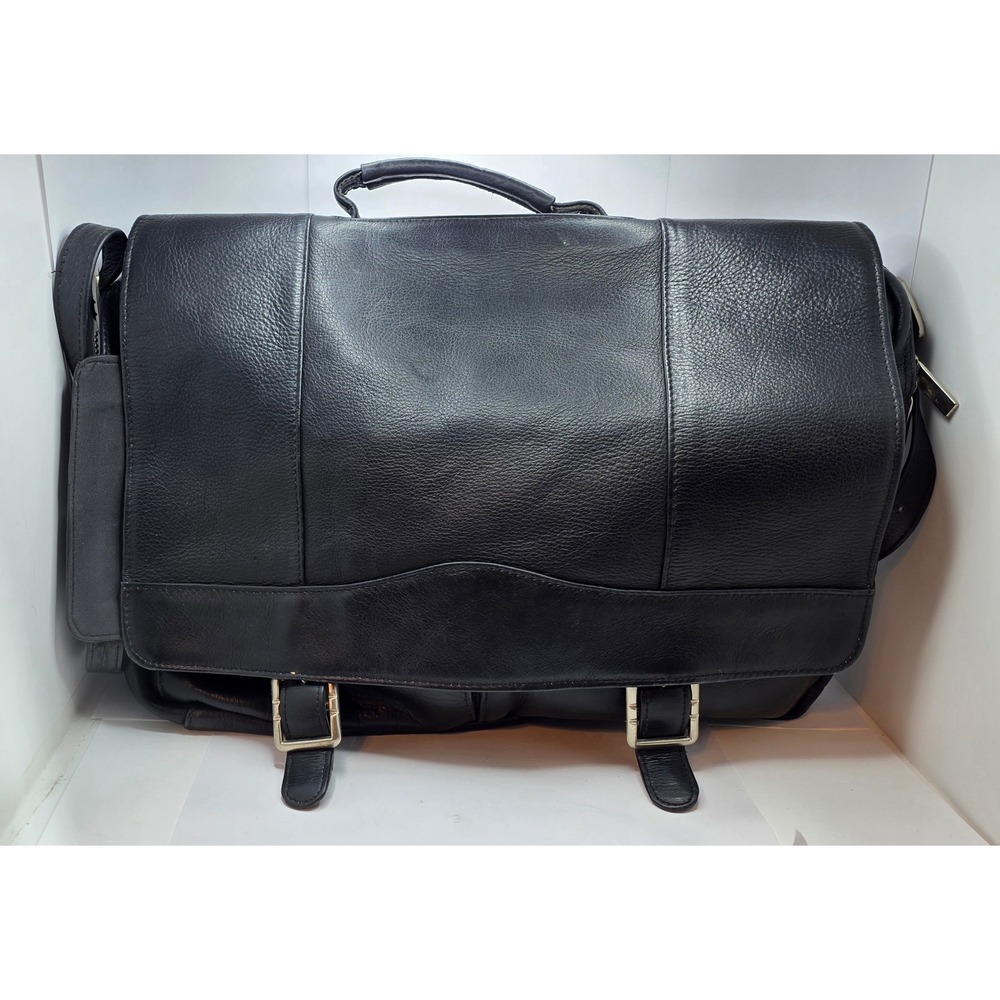 David King Boston Black Leather Messenger Bag Briefcase Laptop Satchel Crossbody